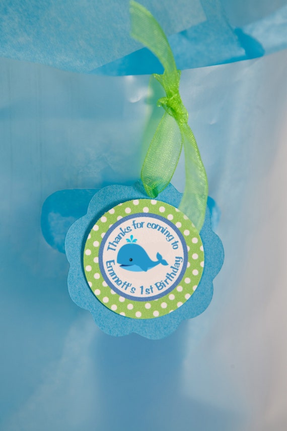 Whale Theme Favor Tags, Preppy Ocean Birthday Party Decorations in Blue and Green - Boy Birthday Party Decorations (12) Il_570xn