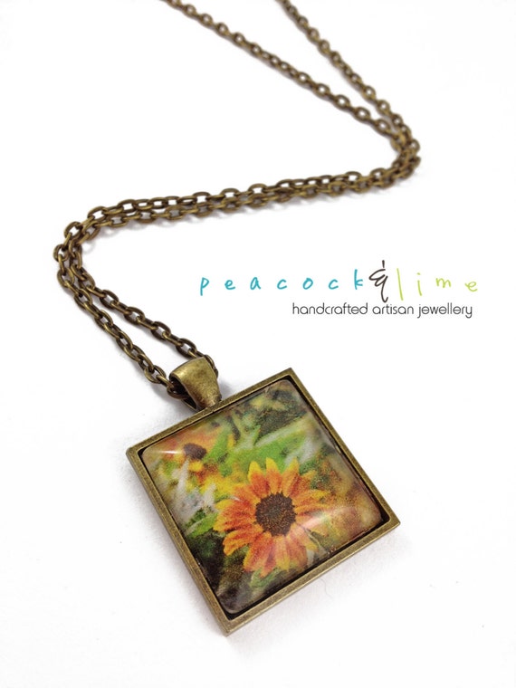 Items similar to ON SALE // Sunflowers Image Pendant Necklace