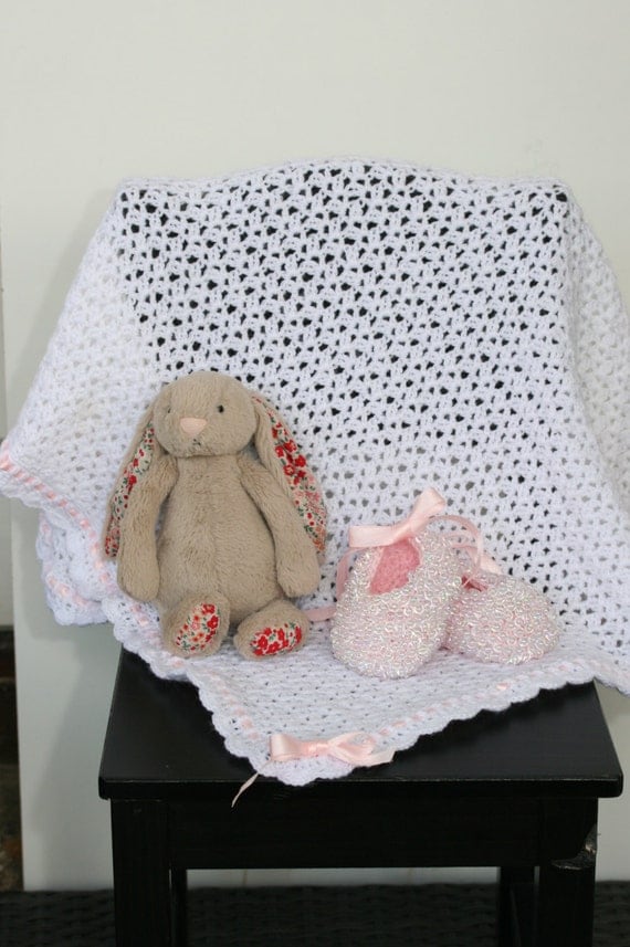 INSTANT DOWNLOAD PATTERN Crochet Ribbon Heirloom Baby Blanket