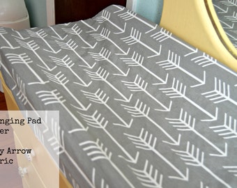 Ships Fast- Changing Pad Cover in Grey Arrow Fabric