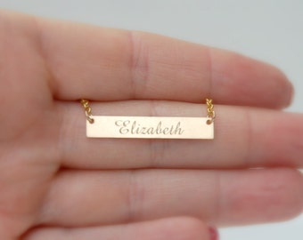 Custom name bar necklace, engraved gold bar necklace, wedding date, initials, monogram, mommy necklace, personalized jewelry - Theresa
