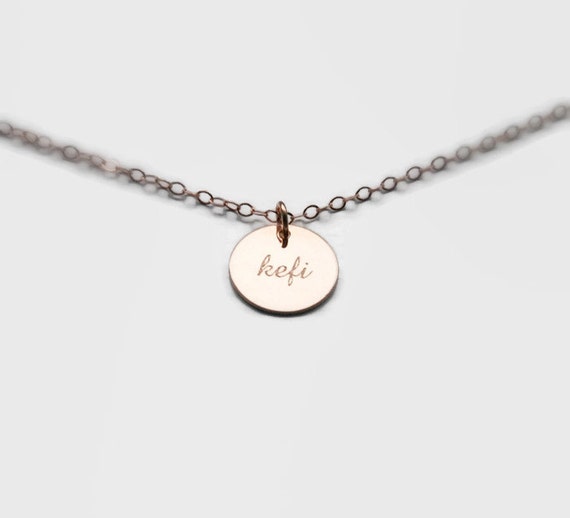 Engraved rose gold disk necklace personalized by littleglamour