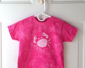 Kids T-Shirt: Pink with Batik Crab, Short Sleeves (4T) Ready to Ship
