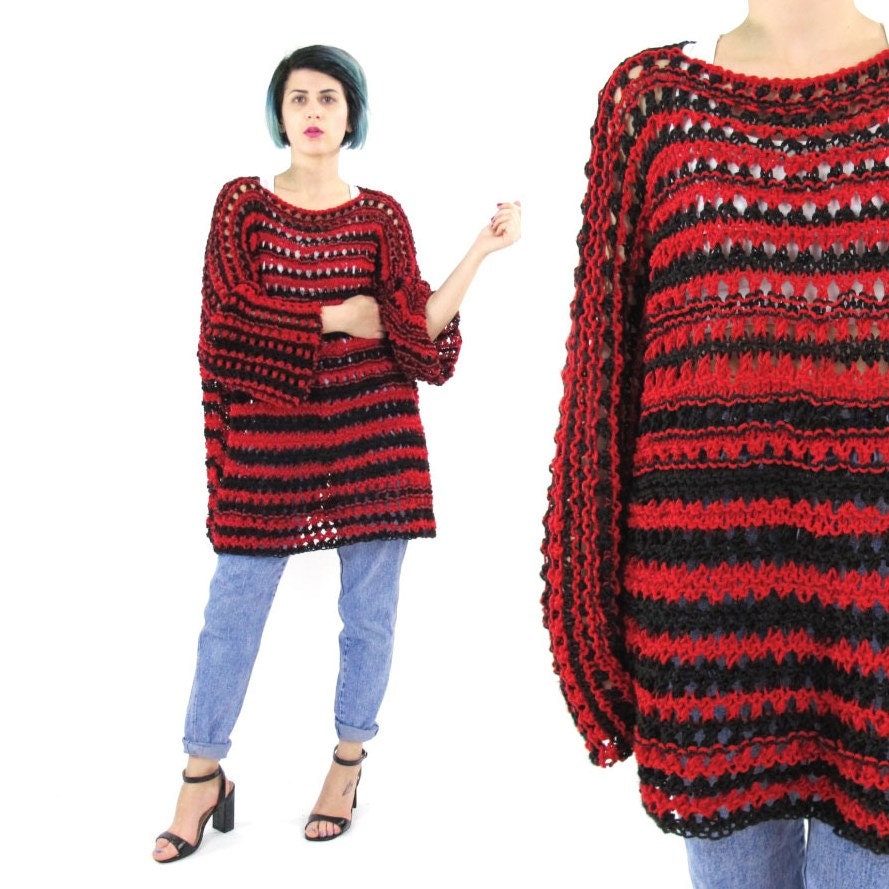 90s Grunge Striped Sweater Hand Knit Jumper Oversize Punk 8161