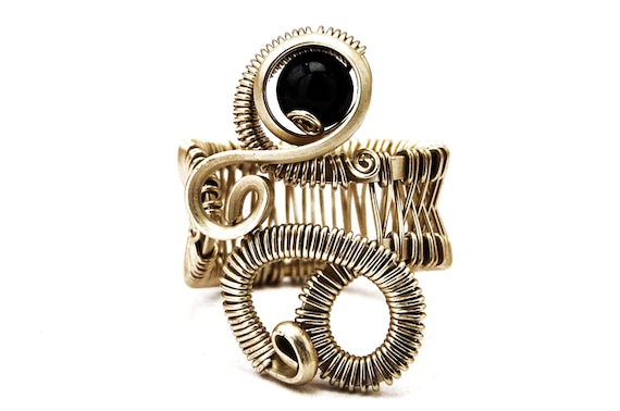 Steampunk Ring, Wire Wrapped Ring, Cocktail Ring, Gemstone Ring, Black Stone Ring, Statement Ring, Silver Wire Ring, Gothic Ring, Women Ring by HyppieChic steampunk buy now online Steampunk Ring, Wire Wrapped Ring, Cocktail Ring, Gemstone Ring, Black Stone Ring, Statement Ring, Silver Wire Ring, Gothic Ring, Women Ring by HyppieChic steampunk buy now online