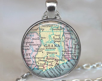 Ghana map pendant, Ghana map necklace, map jewelry, Ghana pendant, adoption pendant Ghana necklace keychain key chain