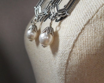 Art Deco Wedding Earrings - Great Gatsby Jewelry - Pearl Earrings - 1920s Jewelry - Downton Abbey Style Jewelry - Womens Jewelry