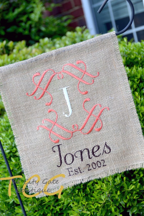 Items similar to Personalized Embroidered Burlap Garden Flag on Etsy