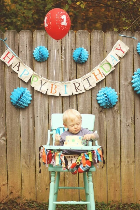 Fabric Birthday Banner multi colored Happy Birthday Il_570xn