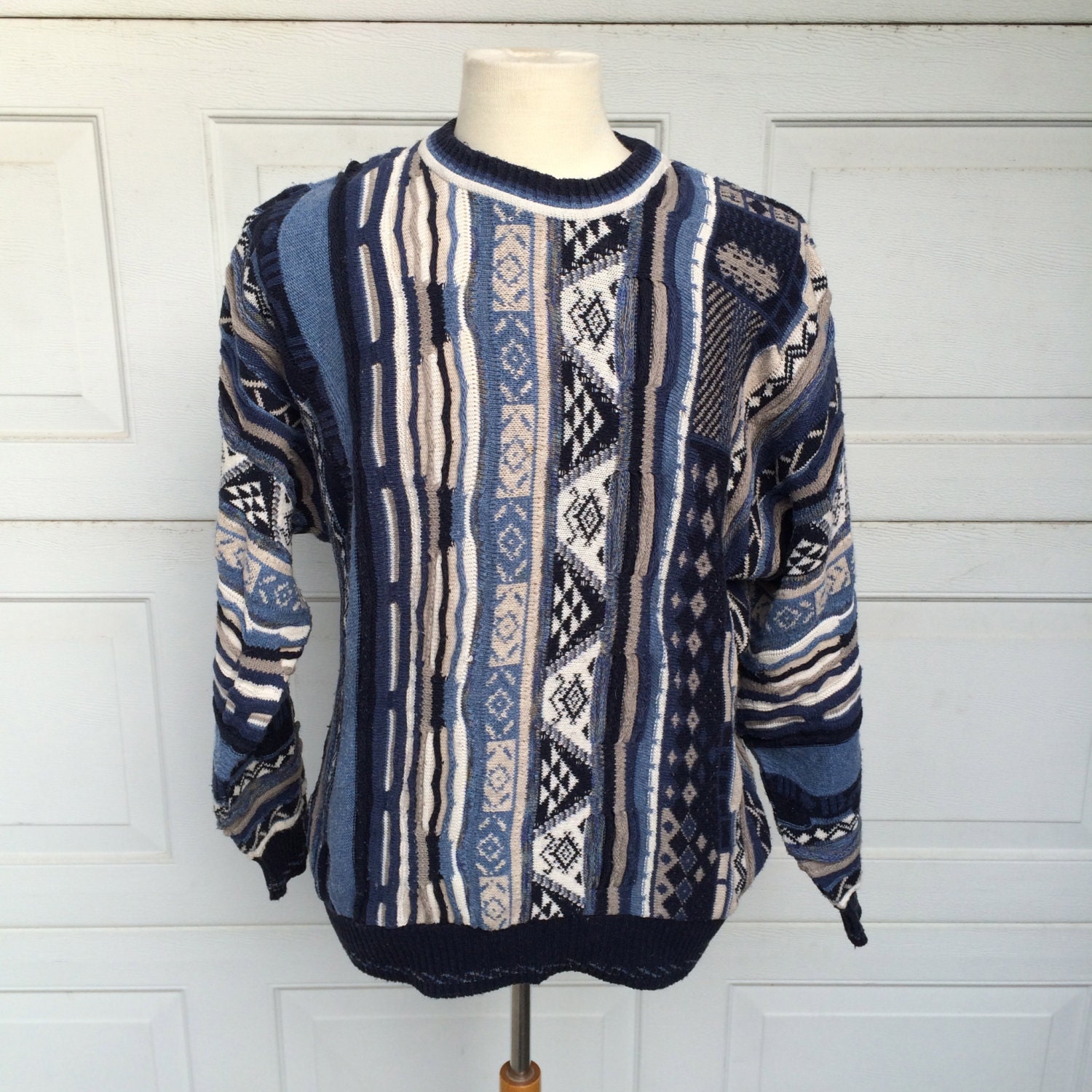 Blue Coogi Style 80s 90s Vintage Textured Knit Sweater Crew