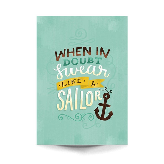 Items Similar To A3 Art Print Swear Like A Sailor Typography Hand Lettering 