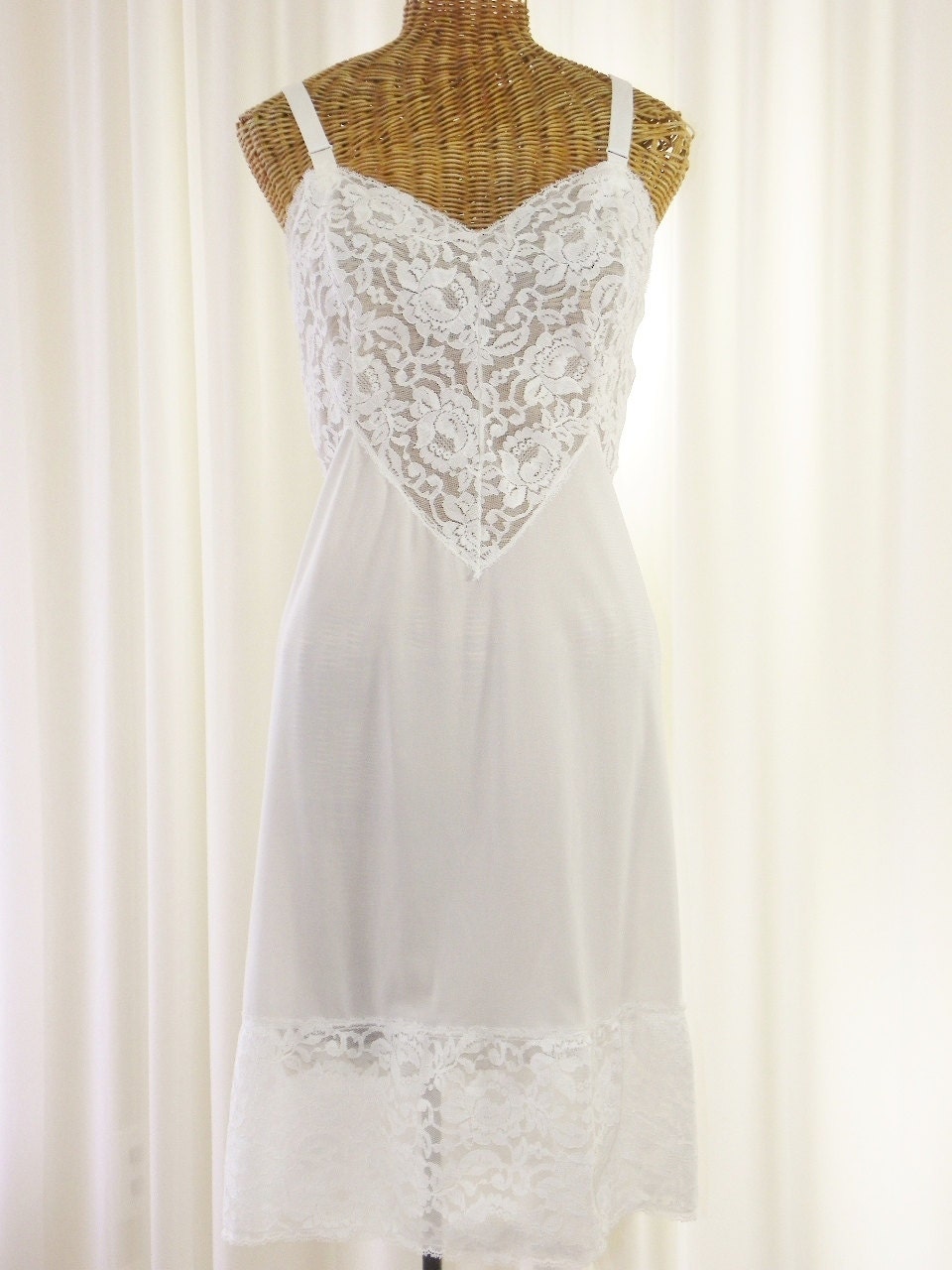 Extraordinary Bridal White Lace Slip Dress by Voilavintagelingerie