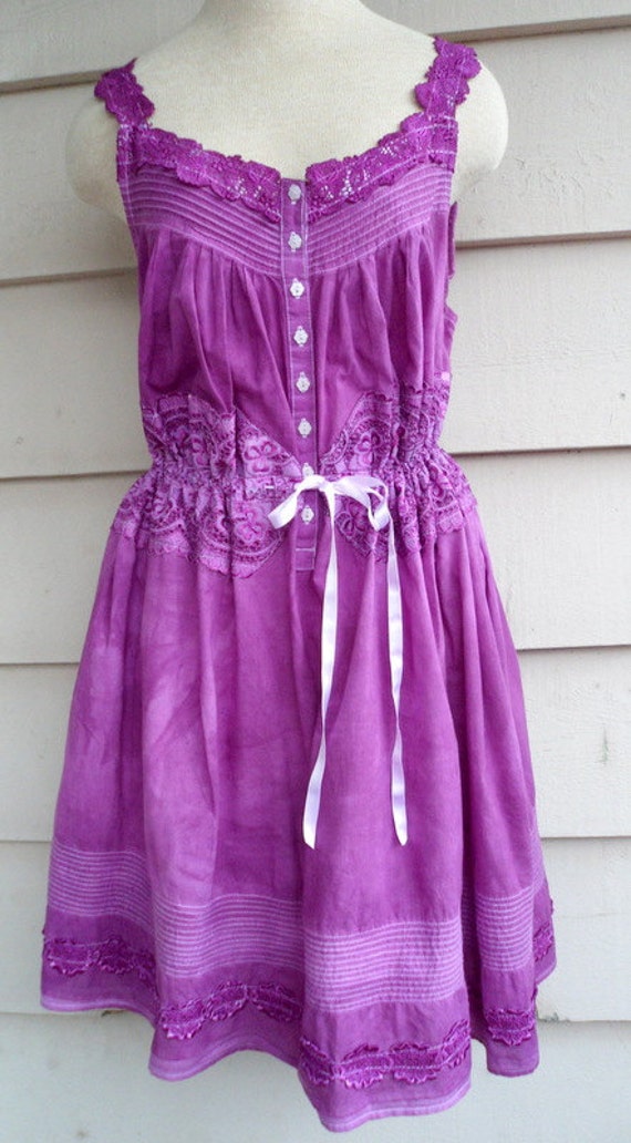 Pin-tucked Chemise Dress L Purple Tie Dye by Lachellybelly