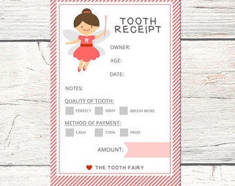 Tooth Fairy Receipt - 4 Colors - Printable
