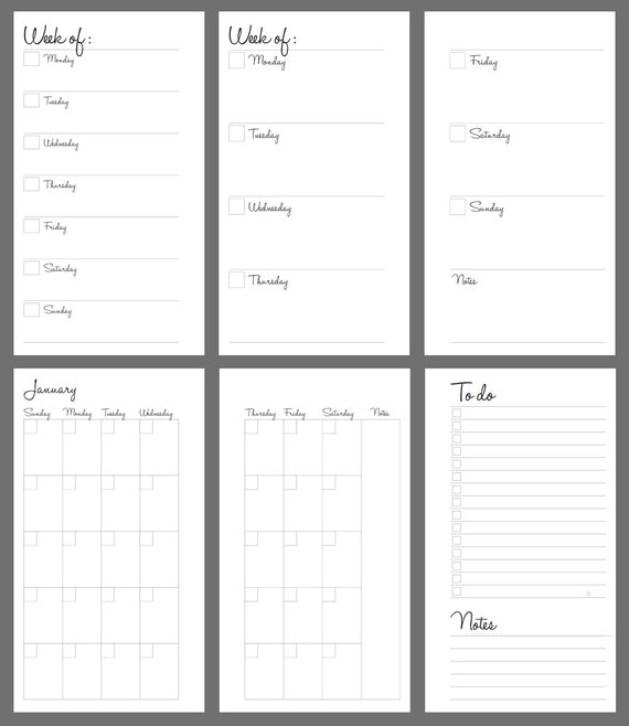 printable weekly planner undated personal size instant pdf