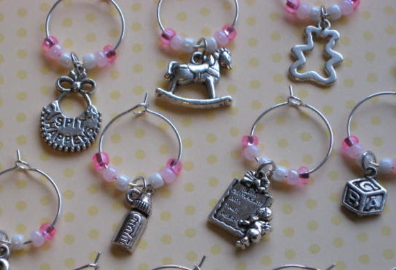 Baby Shower \/ Girl Party Wine Charms \/ Party Favors \/ by ruthsjoy