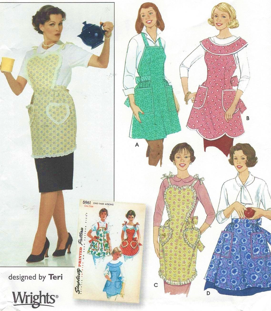 Download Womens Vintage Aprons One Yard Aprons OOP Simplicity Sewing