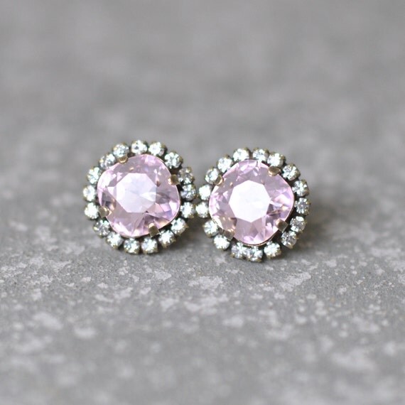 Items similar to Rose Quartz Rhinestone Earrings Swarovski Crystal Pink
