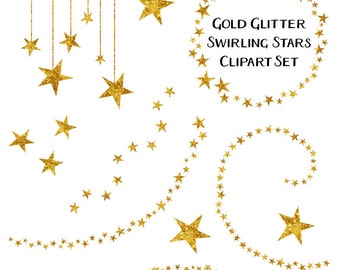 Star Clipart, Glitter Clip Art, Gold Star Clipart, Gold Clip Art, Digital Download, Commercial Use