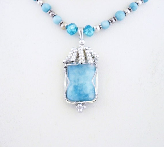 Larimar Necklace Handmade Beaded Pendant by on Etsy