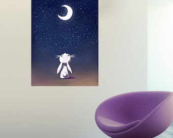 Anime Moon and Rabbit Wall Sticker Decal – Moon Bunny by Indre Bankauskaite