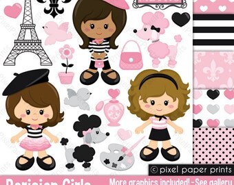 Paris clipart- PARISIAN GIRLS - Clip art and digital paper set