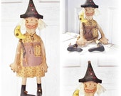 HANDMADE DOLL Folk Art Whimsy Witch Hag Doll Moon Stick by EerieBeth Home Decor