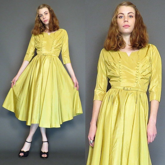 vintage 50s yellow handmade party dress // cocktail dress