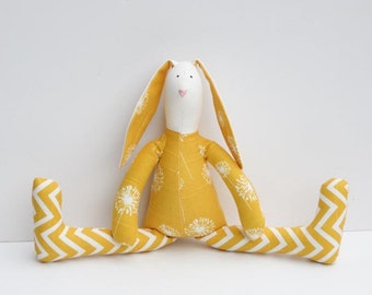 Bunny toy Stuffed bunny rabbit hare plush softie yellow bunny doll cute toy hare birthday gift for children baby shower and nursery decor