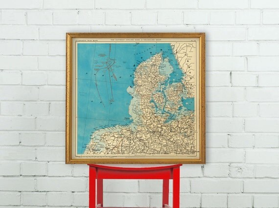 Denmark map Old map print Restored map of Denmark