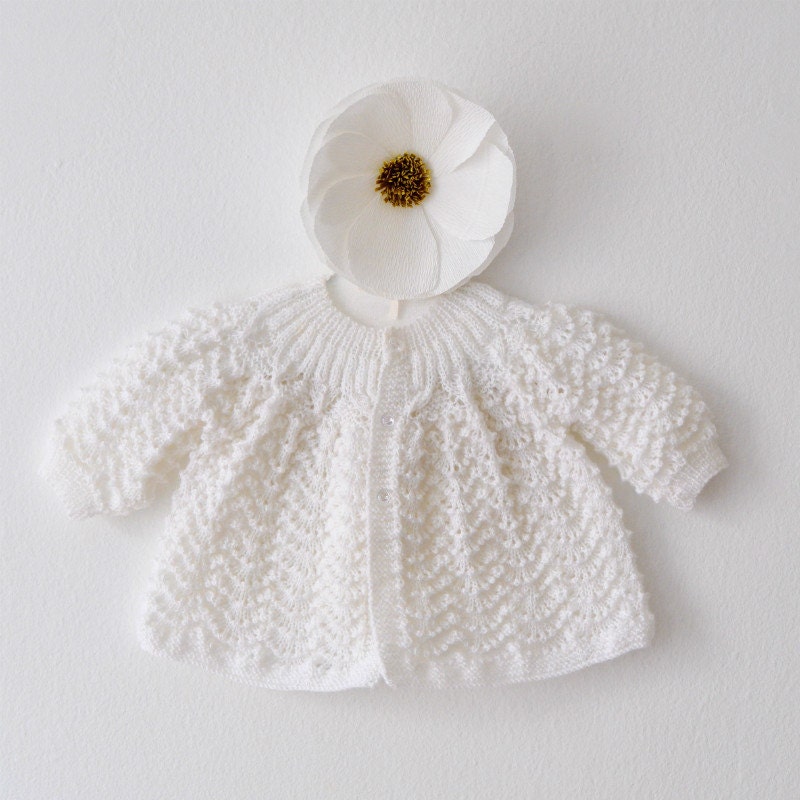 Knitted Baby Clothes Hand Knit Baby Sweater White Infant