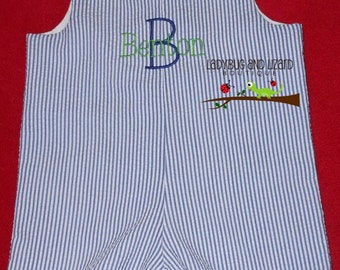 Gray Gingham Green Tractor Applique Shortall