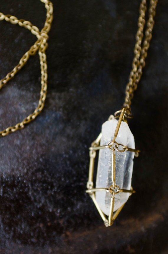 Quartz Crystal Cage Necklace Geometric Crystal Necklace