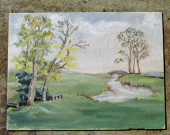 1970s River Landscape Painting Original Art