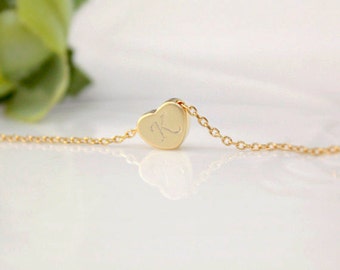 Initial necklace, Heart initial necklace, Personalized necklace, gold heart, silver heart