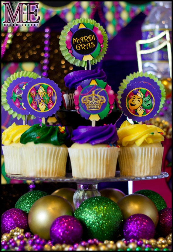 Mardi Gras Cupcake Toppers, Mardi Gras Party, Digital Party Supplies by ...