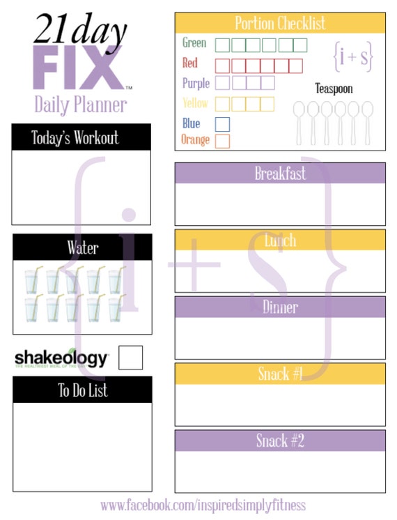21 Day Fix Printable Meal Workout Planner 2100 By Inspiredsimply