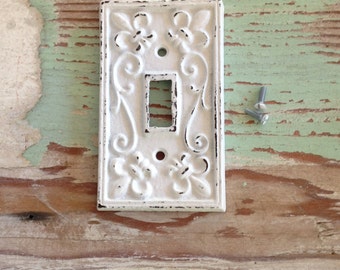Rustic outlet cover | Etsy - Cast Iron Fleur de Lis Cover for Light Switch / White Distressed / Decorative  Outlet Cover / Shabby Chic / Coastal