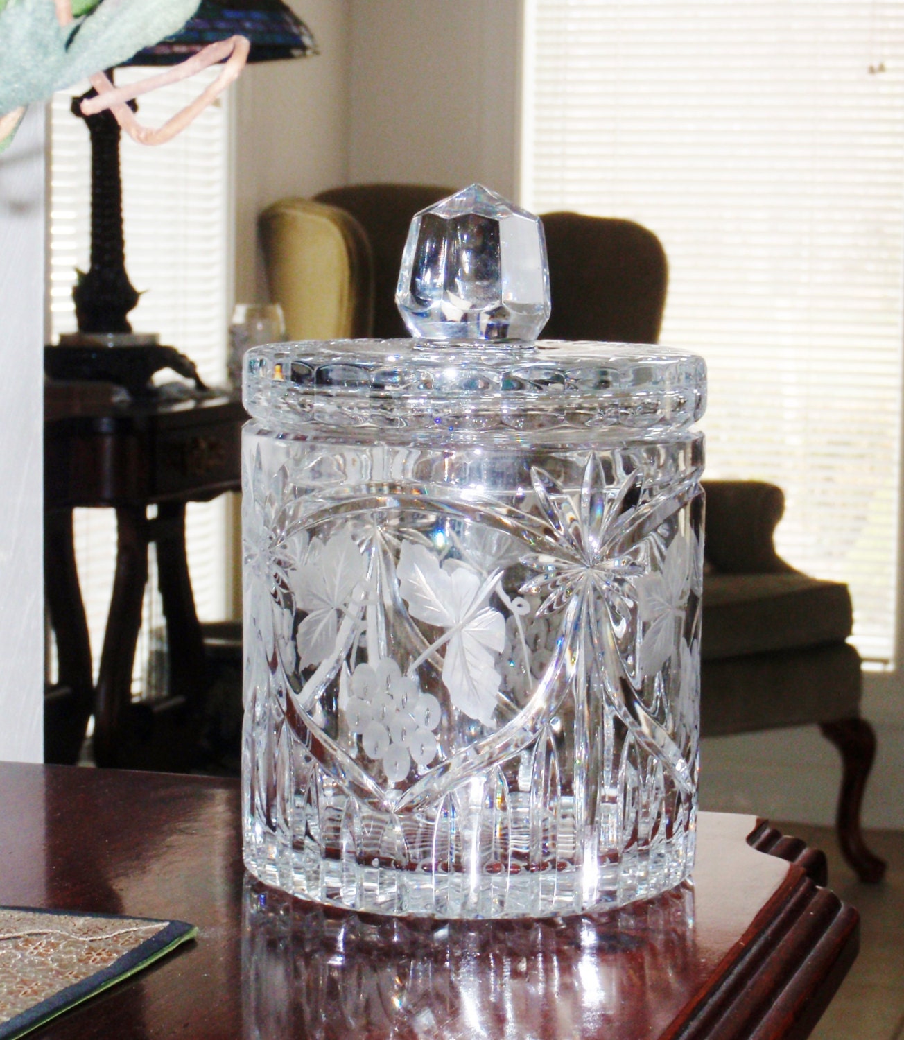 BOHEMIAN LEAD CRYSTAL Biscuit Cookie Jar Canister Lidded