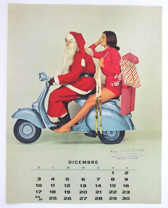 Vintage Vespa Pin Up Girl December 1961 Calendar Page Sexy
