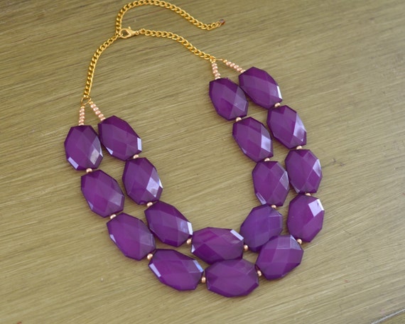 Double Strand Eggplant Purple Statement Necklace Chunky