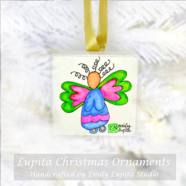 Christmas Ornament: ORIGINAL Watercolor Painting on Canvas - Unique Handmade Holiday Christmas Gift Christmas Tree Angel Decoration