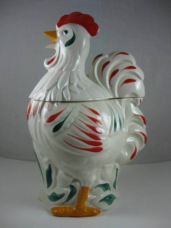 Antique Rooster Cookie Jar Pottery Guild of by StrokeOfLuckDesign