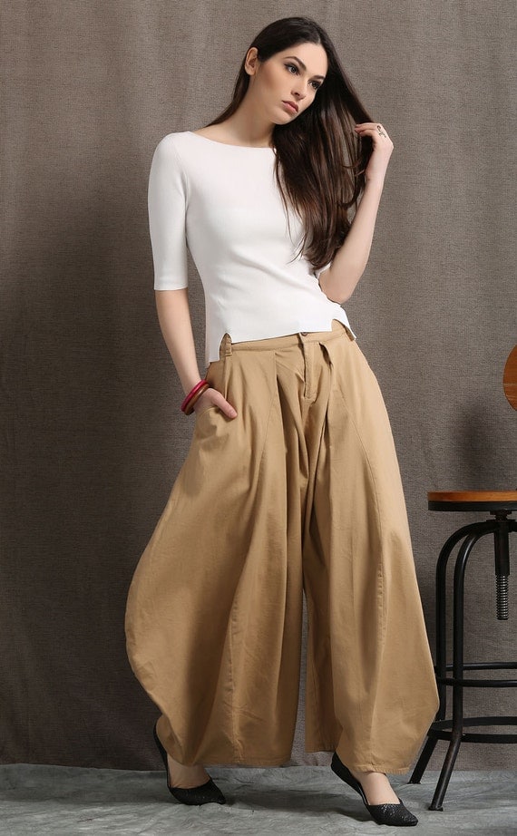 Tan Linen Pants Wide Leg Brown Handmade Trousers Lounging