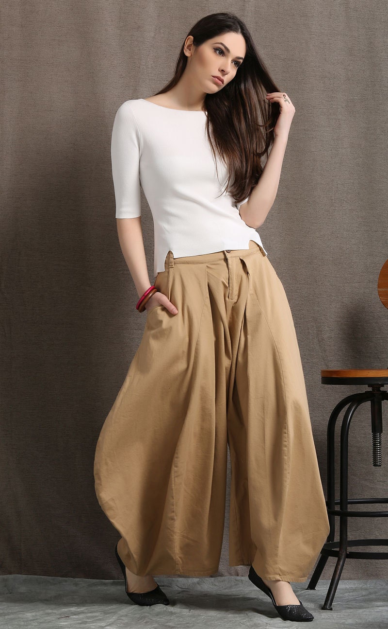 Tan Linen Pants Wide Leg Brown Handmade Trousers Lounging