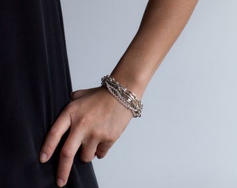 Multi Chain Silver Bracelet-Multichain Mixed Metals-Multistrand Chain Bracelet-Gift for Her