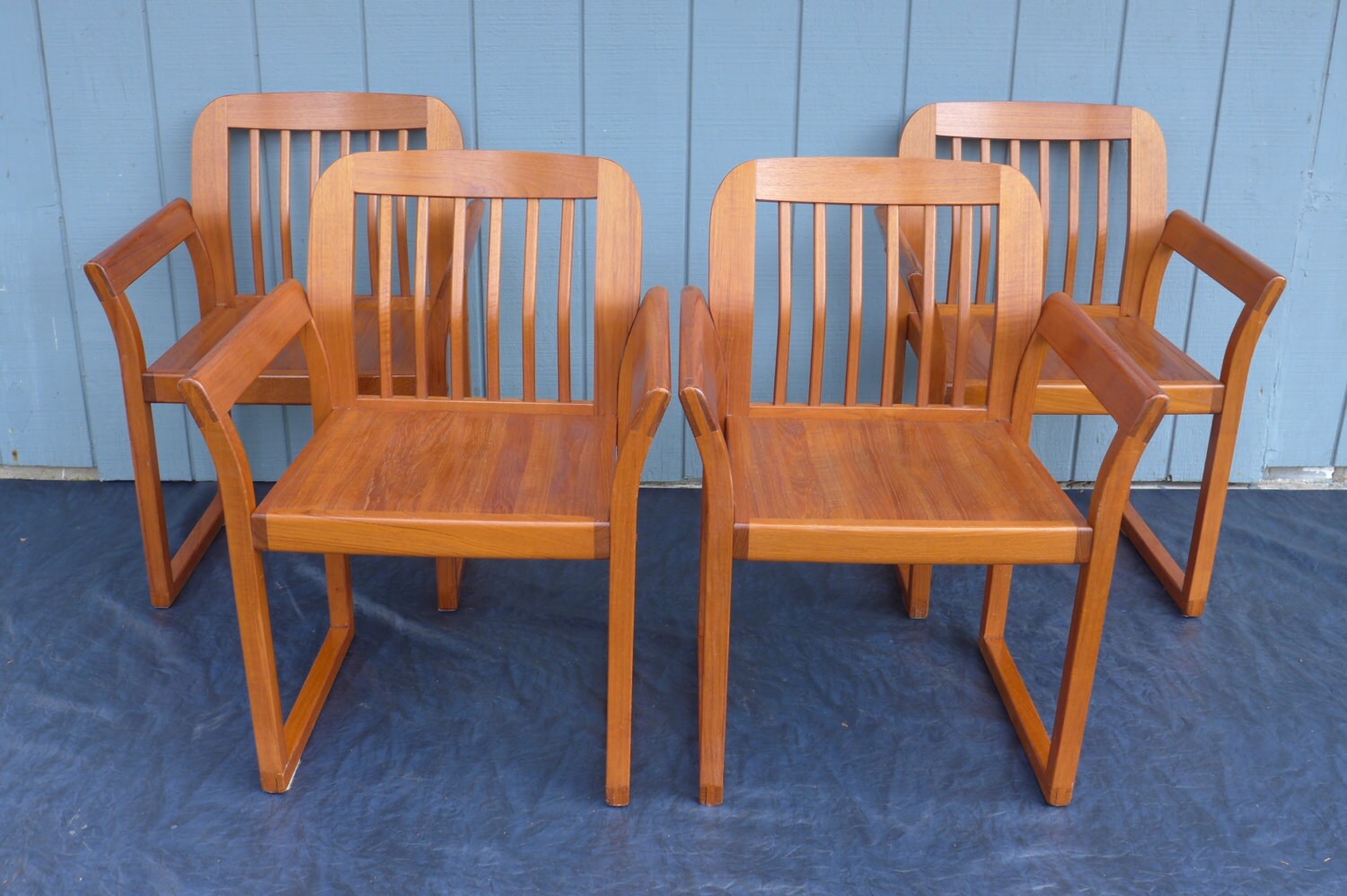 Set of 4 Teak Dining Chairs Mid Century Danish Modern Arm Chair Flared