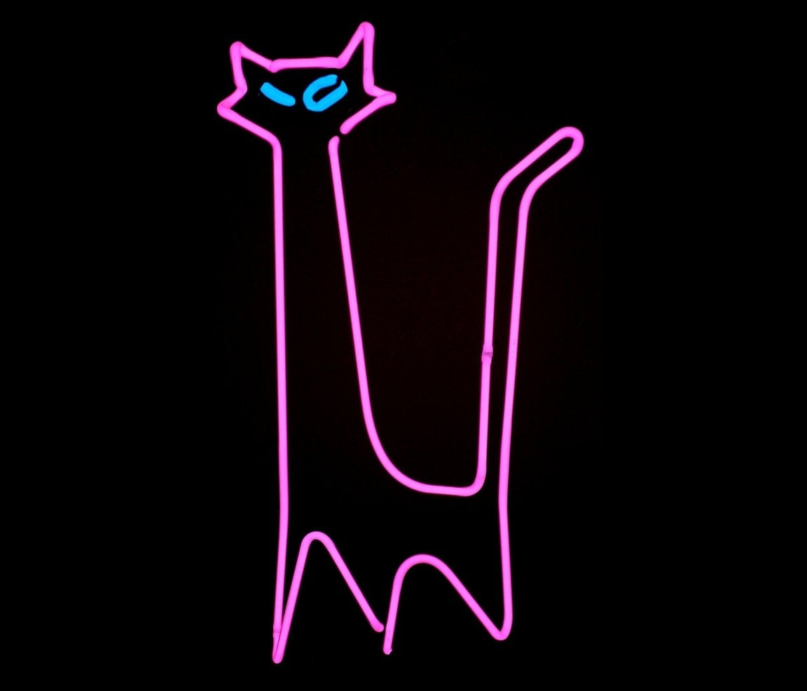 Pink Cat Real Neon Art Tabletop Freestanding Sculpture FREE