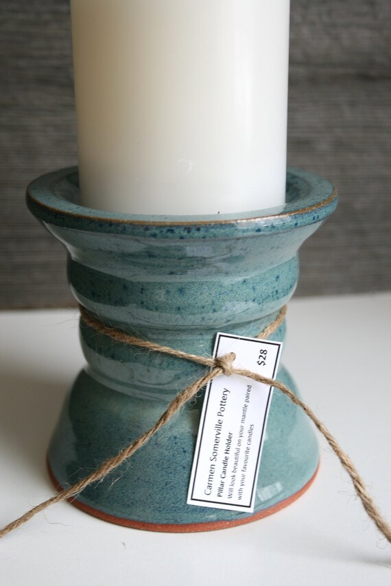 Handmade Pottery Candle Holder Pillar Holder Arctic Blue