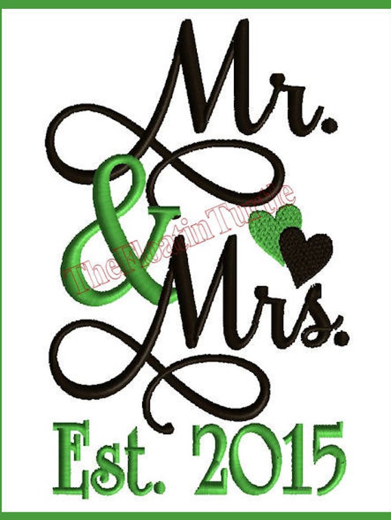 Mr and Mrs Embroidery Design with Est Established Year Mr. and
